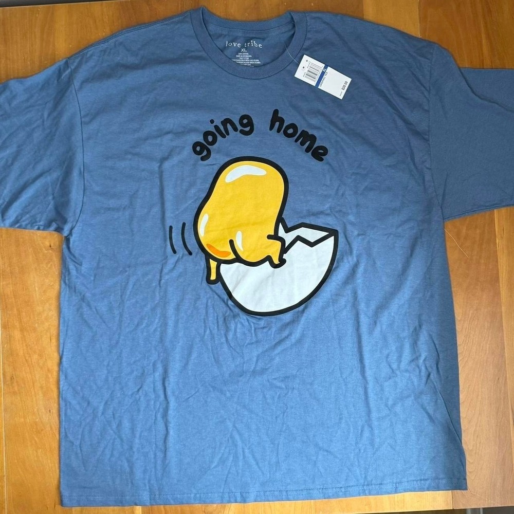 Love Tribe Sanrio Gudetama Going Home Graphic Tee Indigo Blue XL NWT